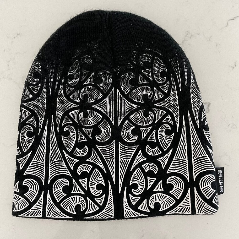 Prokiwi Intl New Zealand Tattoo Ombre Acrylic Knit Beanie Toque Blk&Wht OS NWOT